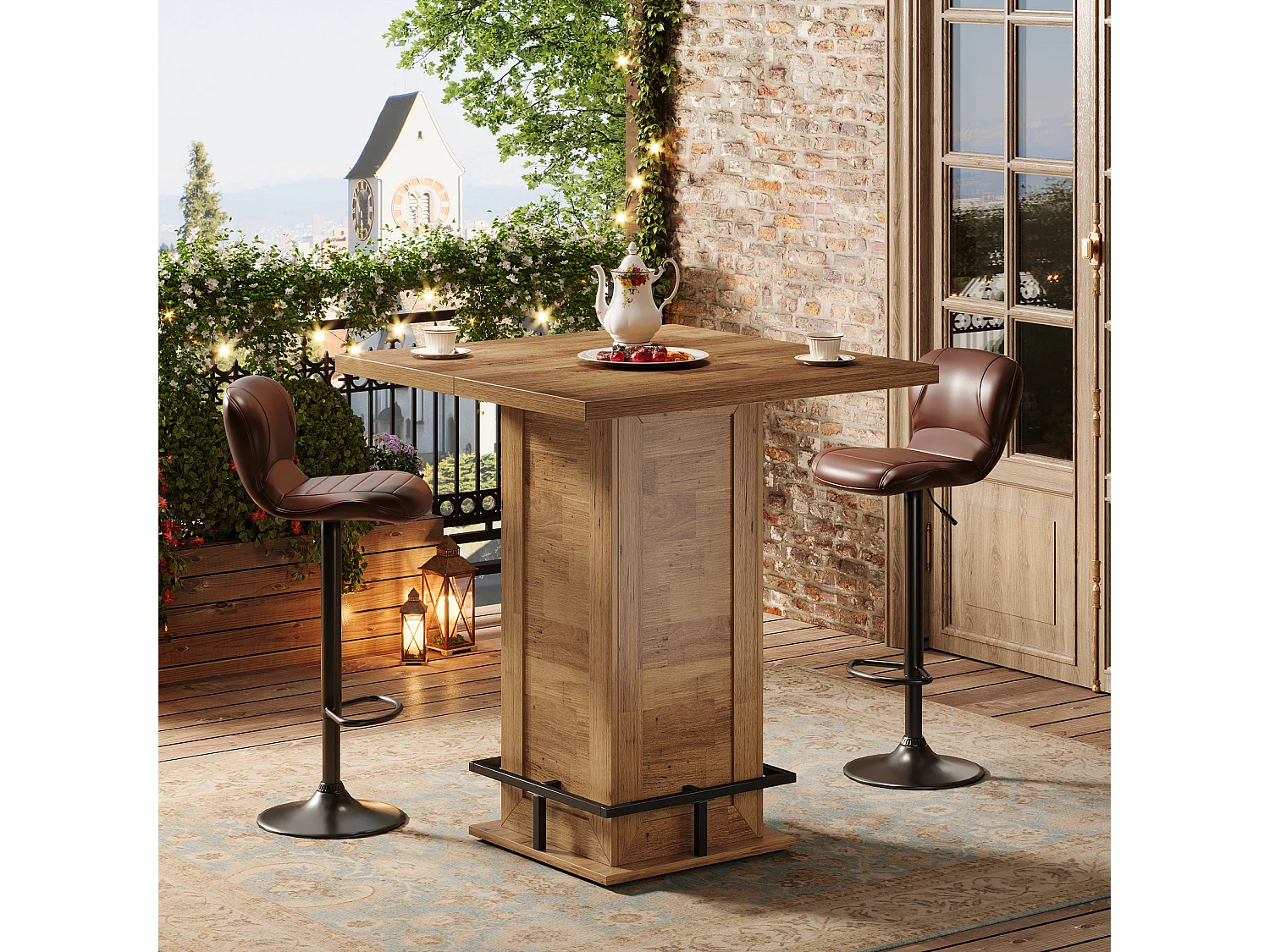 Table de bar carrée de 79 cm de haut avec repose-pieds en métal pour coin cuisine (table seule)