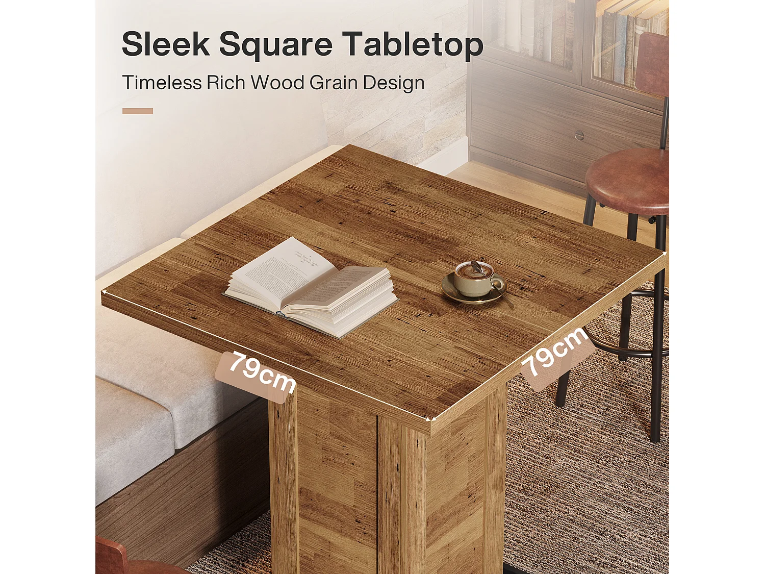 Table de bar carrée de 79 cm de haut avec repose-pieds en métal pour coin cuisine (table seule)