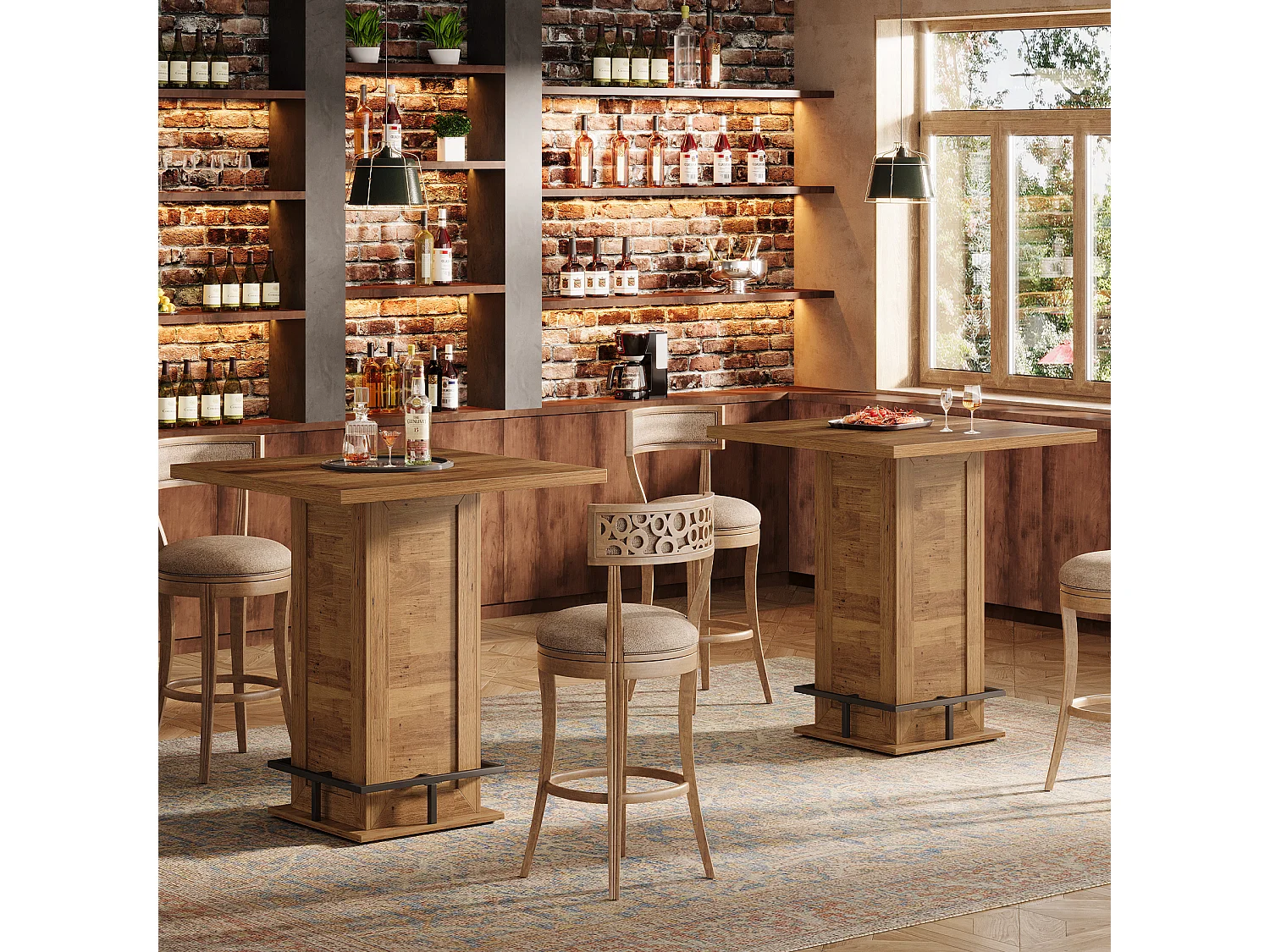 Table de bar carrée de 79 cm de haut avec repose-pieds en métal pour coin cuisine (table seule)