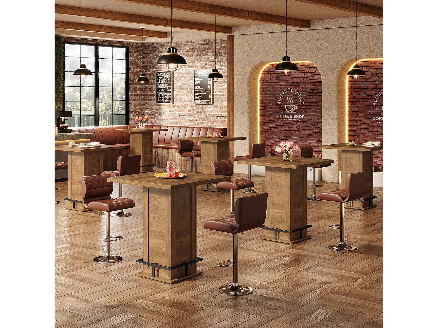 Table de bar carrée de 79 cm de haut avec repose-pieds en métal pour coin cuisine (table seule)