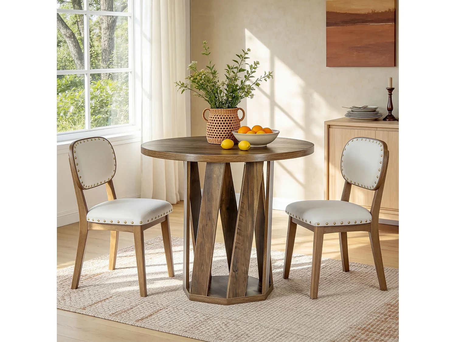 Table ronde pour 2 à 4 personnes, 80 cm, petite table de cuisine ronde de style campagnard pour salle à manger