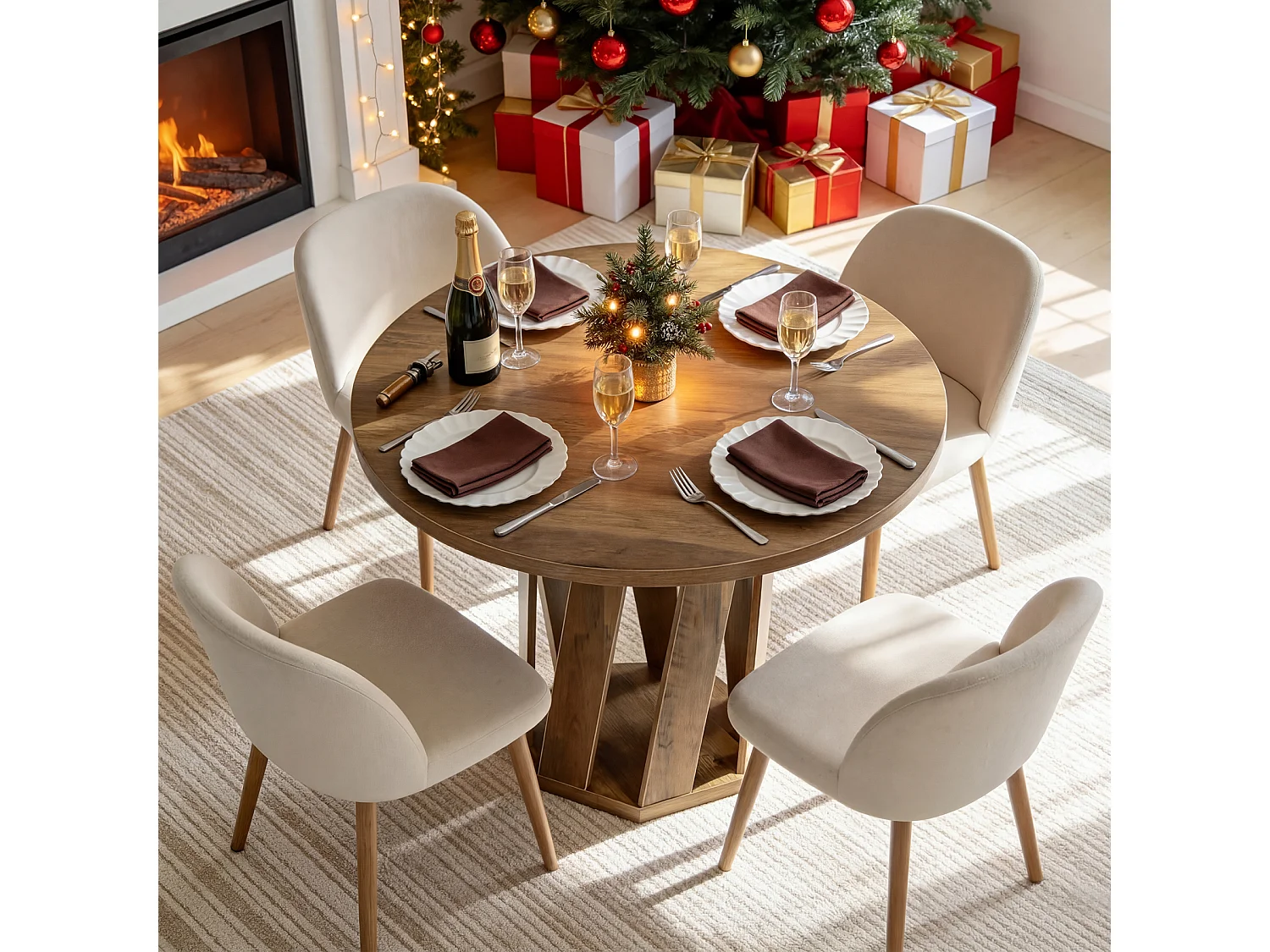 Table ronde pour 2 à 4 personnes, 80 cm, petite table de cuisine ronde de style campagnard pour salle à manger