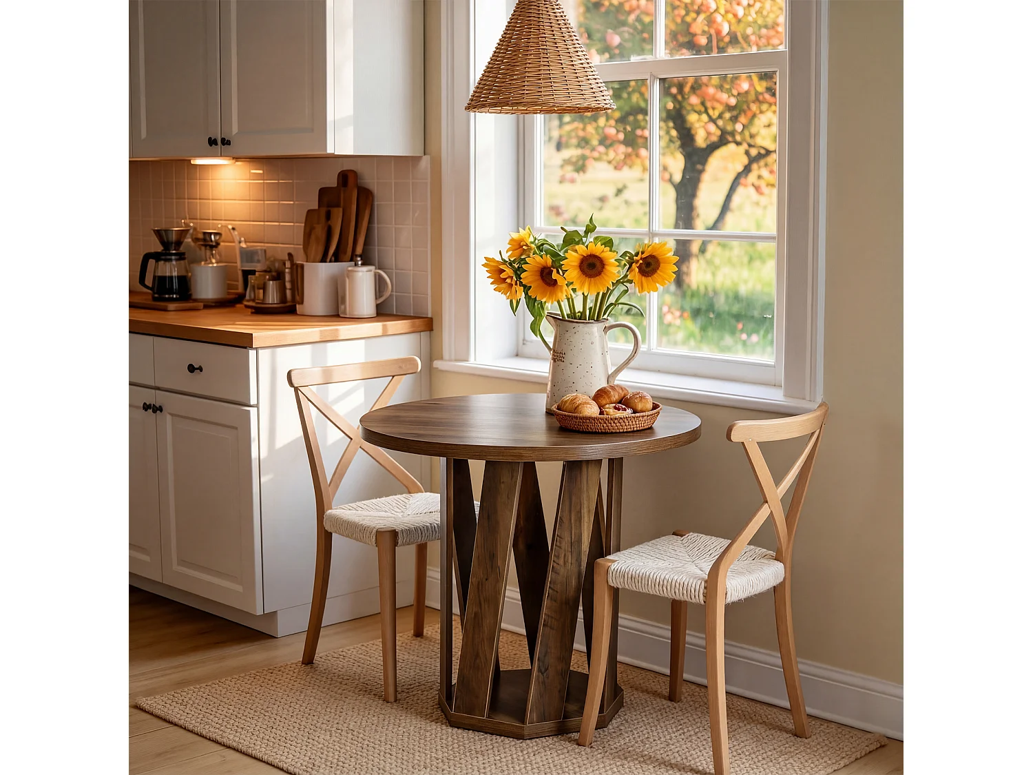 Table ronde pour 2 à 4 personnes, 80 cm, petite table de cuisine ronde de style campagnard pour salle à manger