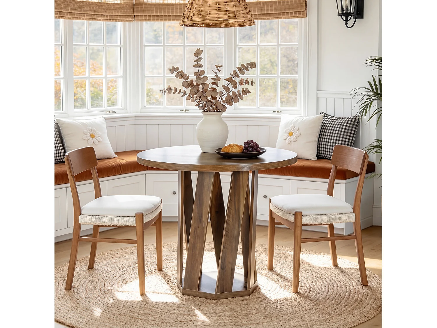 Table ronde pour 2 à 4 personnes, 80 cm, petite table de cuisine ronde de style campagnard pour salle à manger