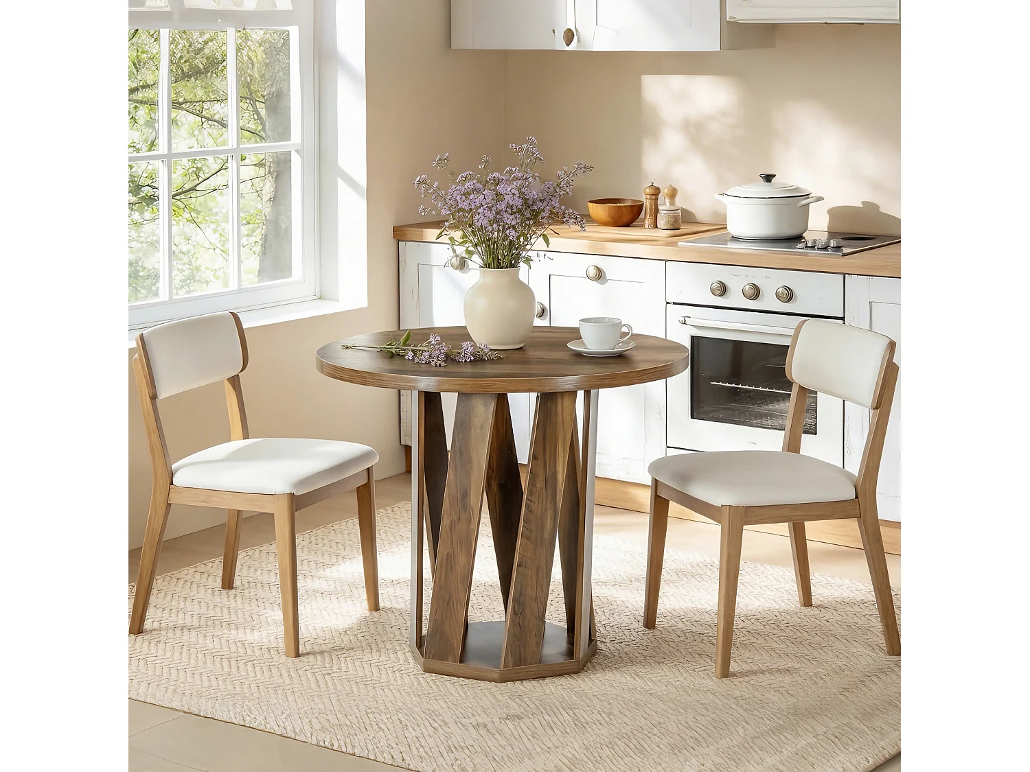 Table ronde pour 2 à 4 personnes, 80 cm, petite table de cuisine ronde de style campagnard pour salle à manger