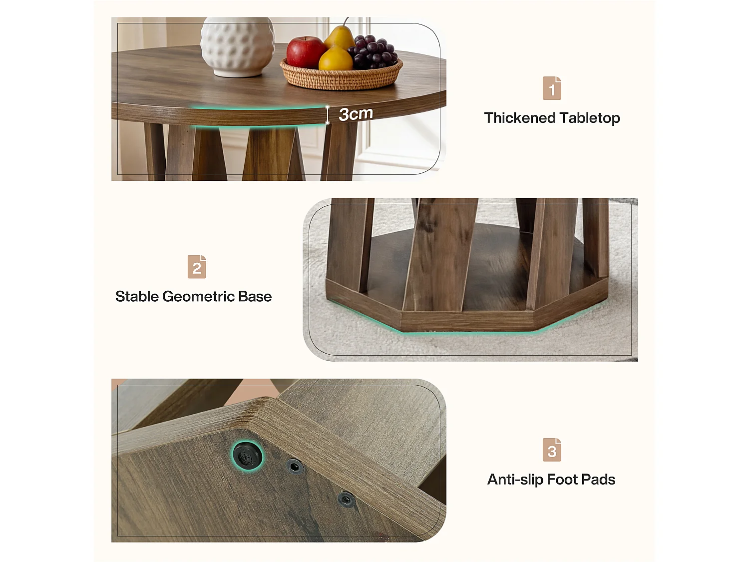 Table ronde pour 2 à 4 personnes, 80 cm, petite table de cuisine ronde de style campagnard pour salle à manger