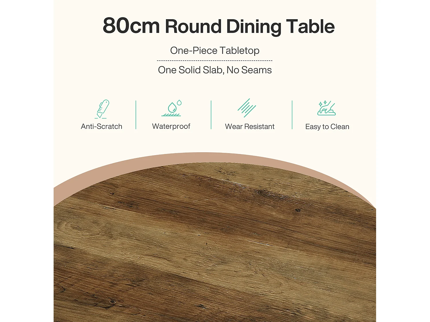 Table ronde pour 2 à 4 personnes, 80 cm, petite table de cuisine ronde de style campagnard pour salle à manger