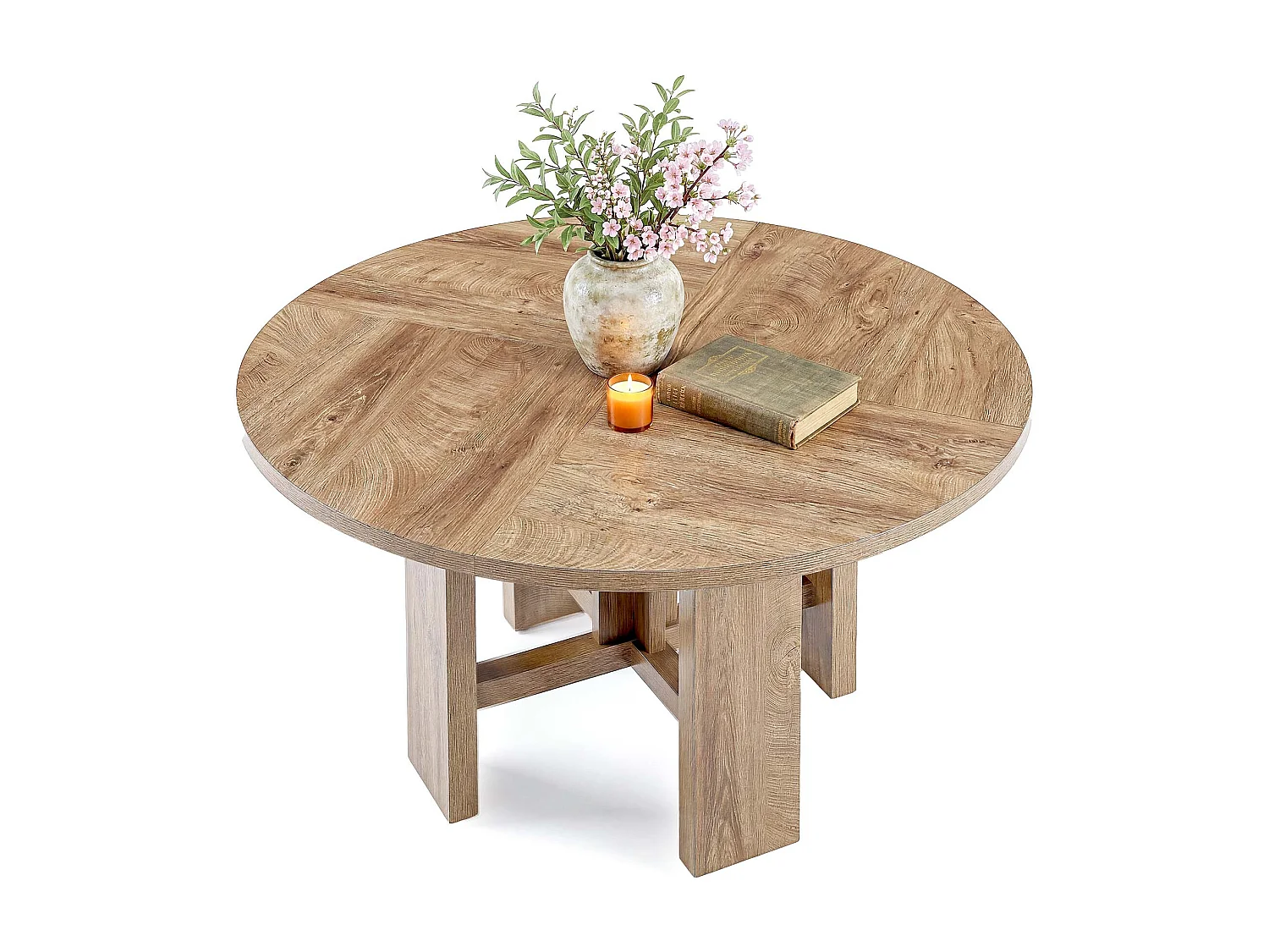 Table de salle à manger ronde, table de cuisine de 120 cm pour 6 personnes, table de salle à manger de style campagnard