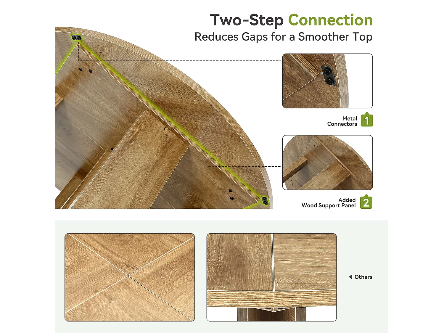 Table de salle à manger ronde, table de cuisine de 120 cm pour 6 personnes, table de salle à manger de style campagnard