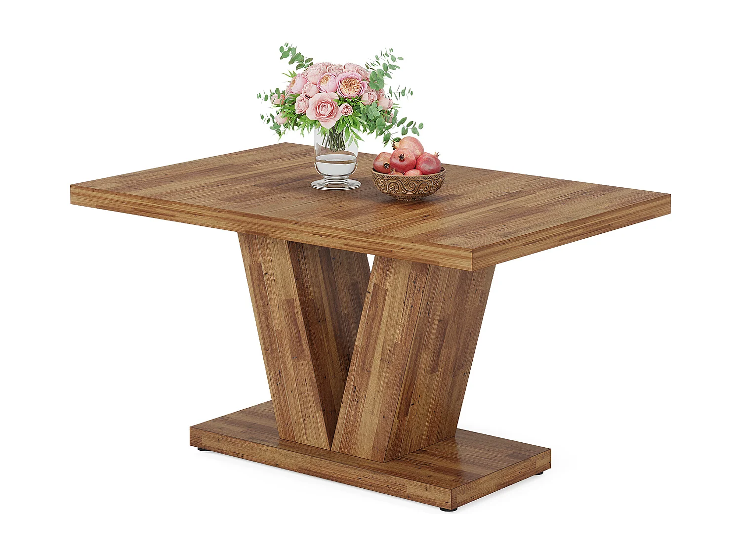 Table à manger de 120 cm pour 4 personnes avec pied central robuste, style campagnard