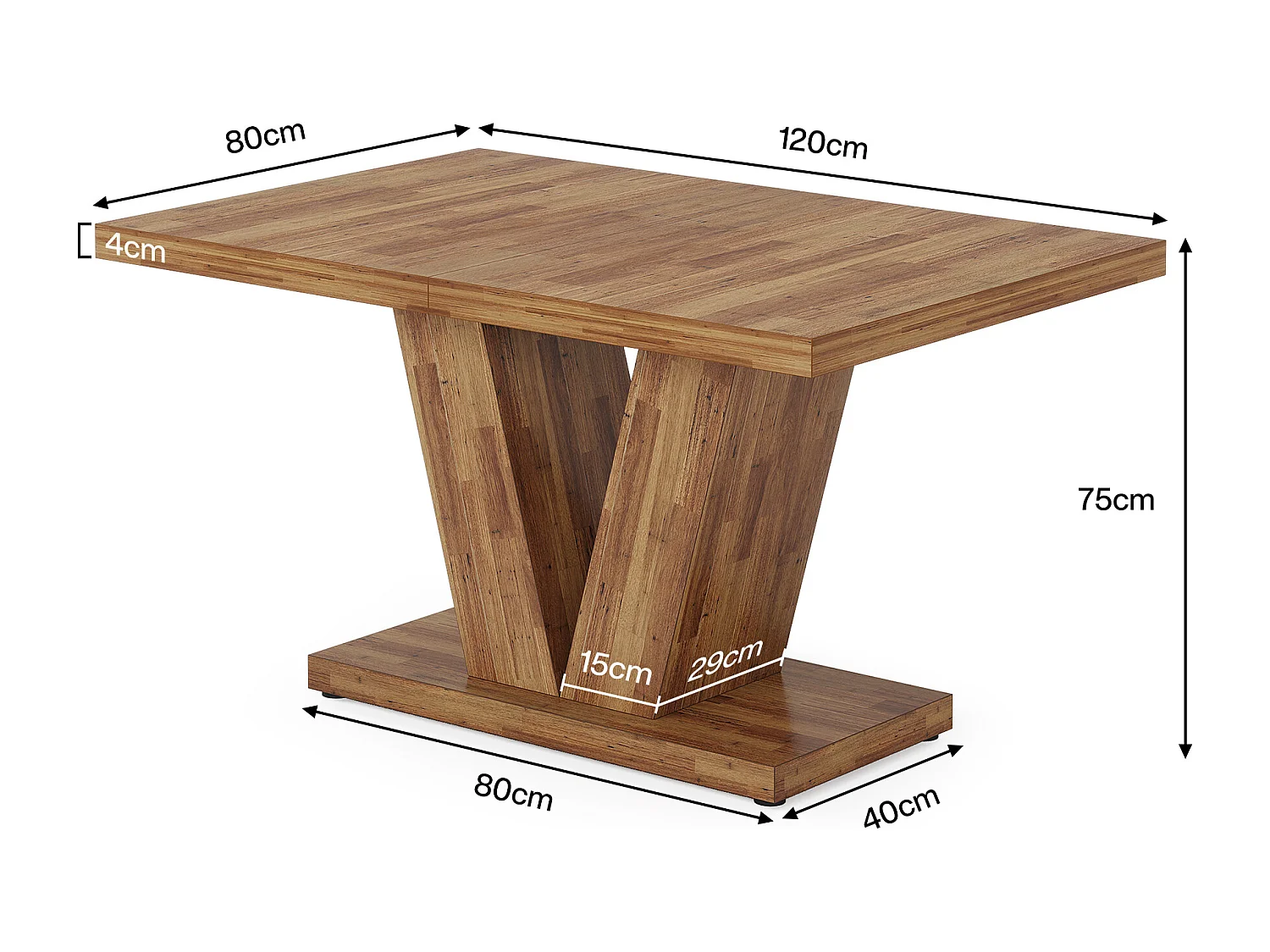 Table à manger de 120 cm pour 4 personnes avec pied central robuste, style campagnard