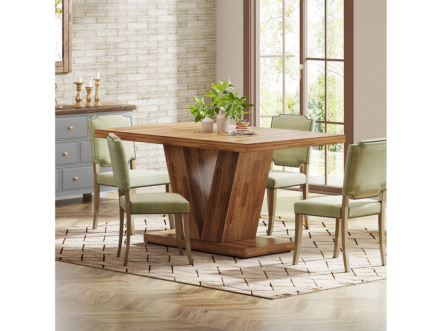 Table à manger de 120 cm pour 4 personnes avec pied central robuste, style campagnard