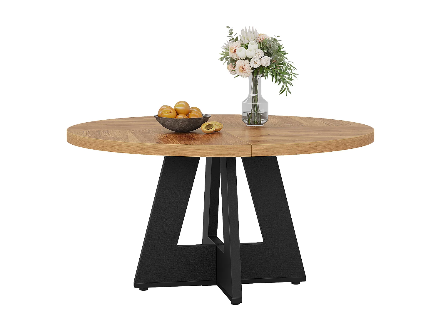 Table à manger ronde de 120 cm pour 4 personnes, style rustique, idéale pour la salle à manger ou le salon.