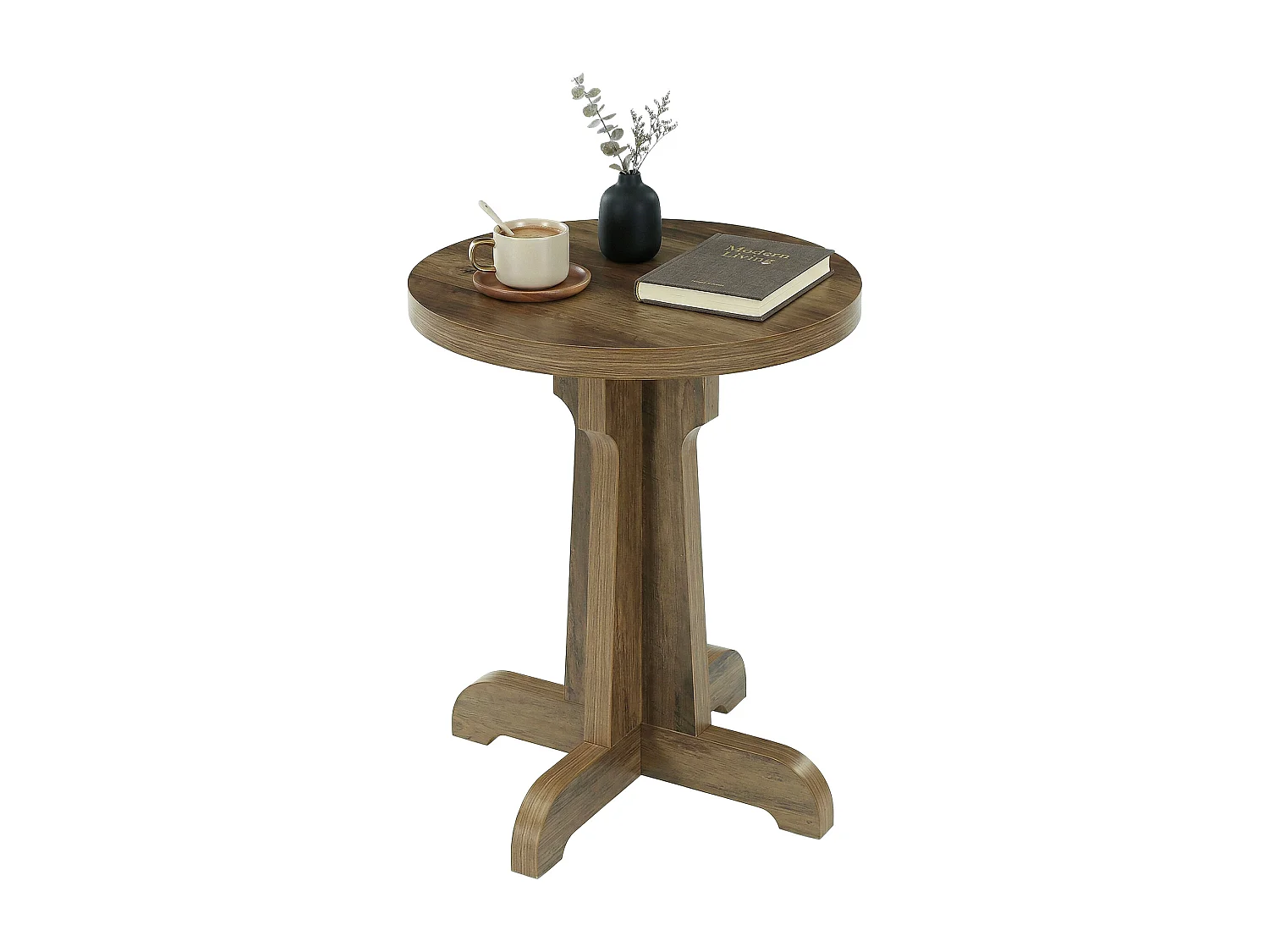 Table ronde de 60 cm pour 2 personnes, idéale pour salle à manger, bar, café ou petit appartement (marron).