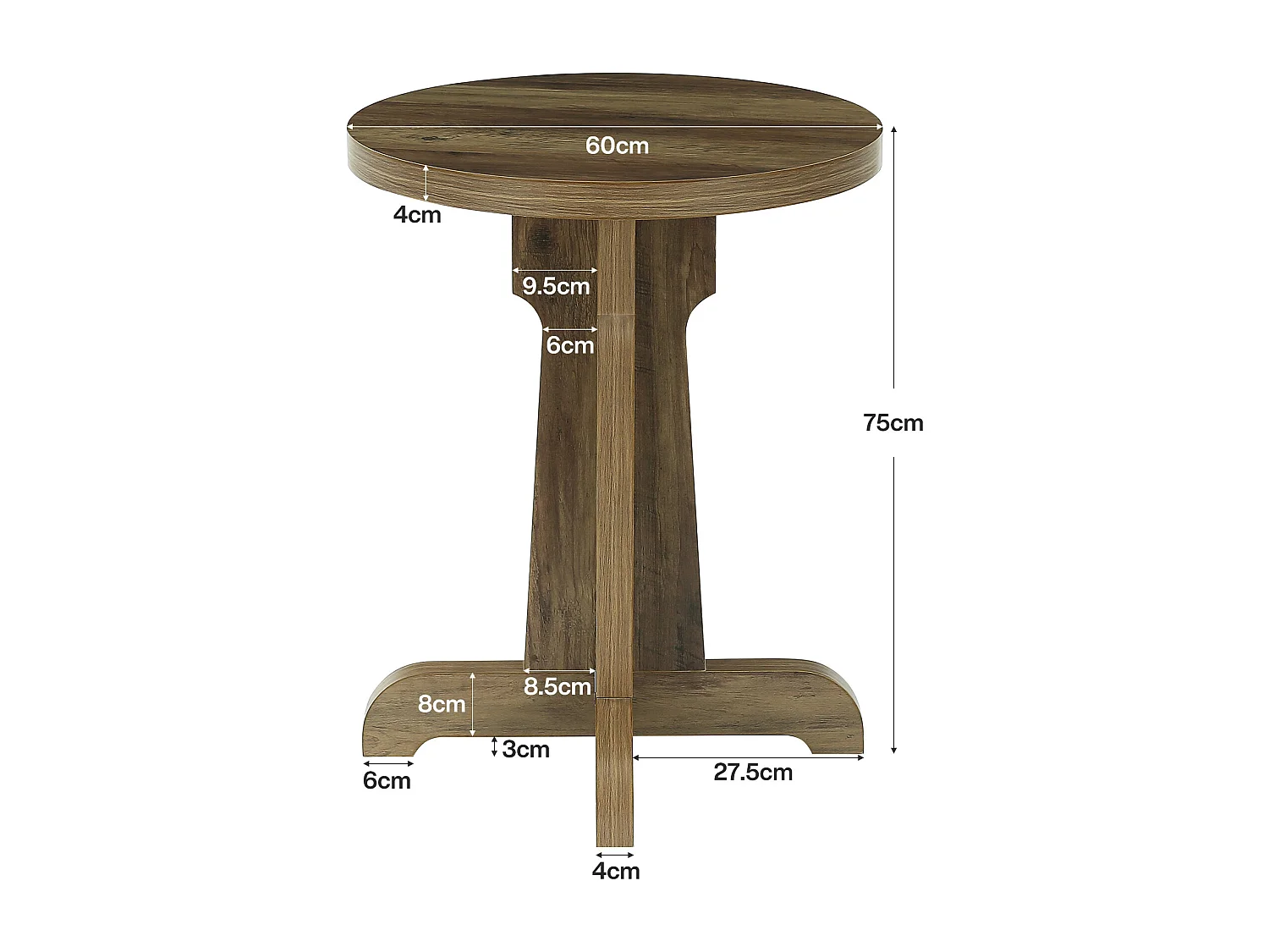 Table ronde de 60 cm pour 2 personnes, idéale pour salle à manger, bar, café ou petit appartement (marron).