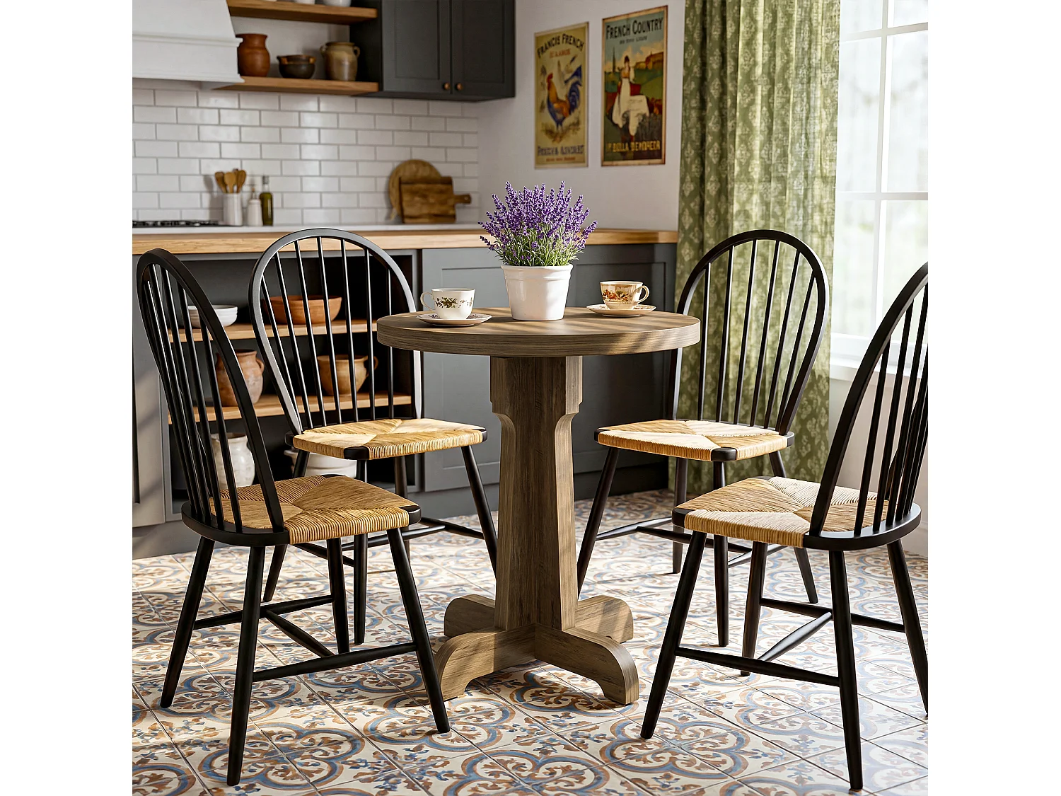 Table ronde de 60 cm pour 2 personnes, idéale pour salle à manger, bar, café ou petit appartement (marron).
