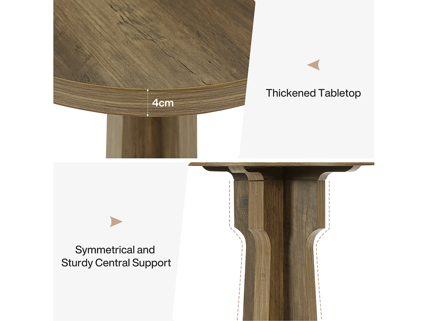 Table ronde de 60 cm pour 2 personnes, idéale pour salle à manger, bar, café ou petit appartement (marron).