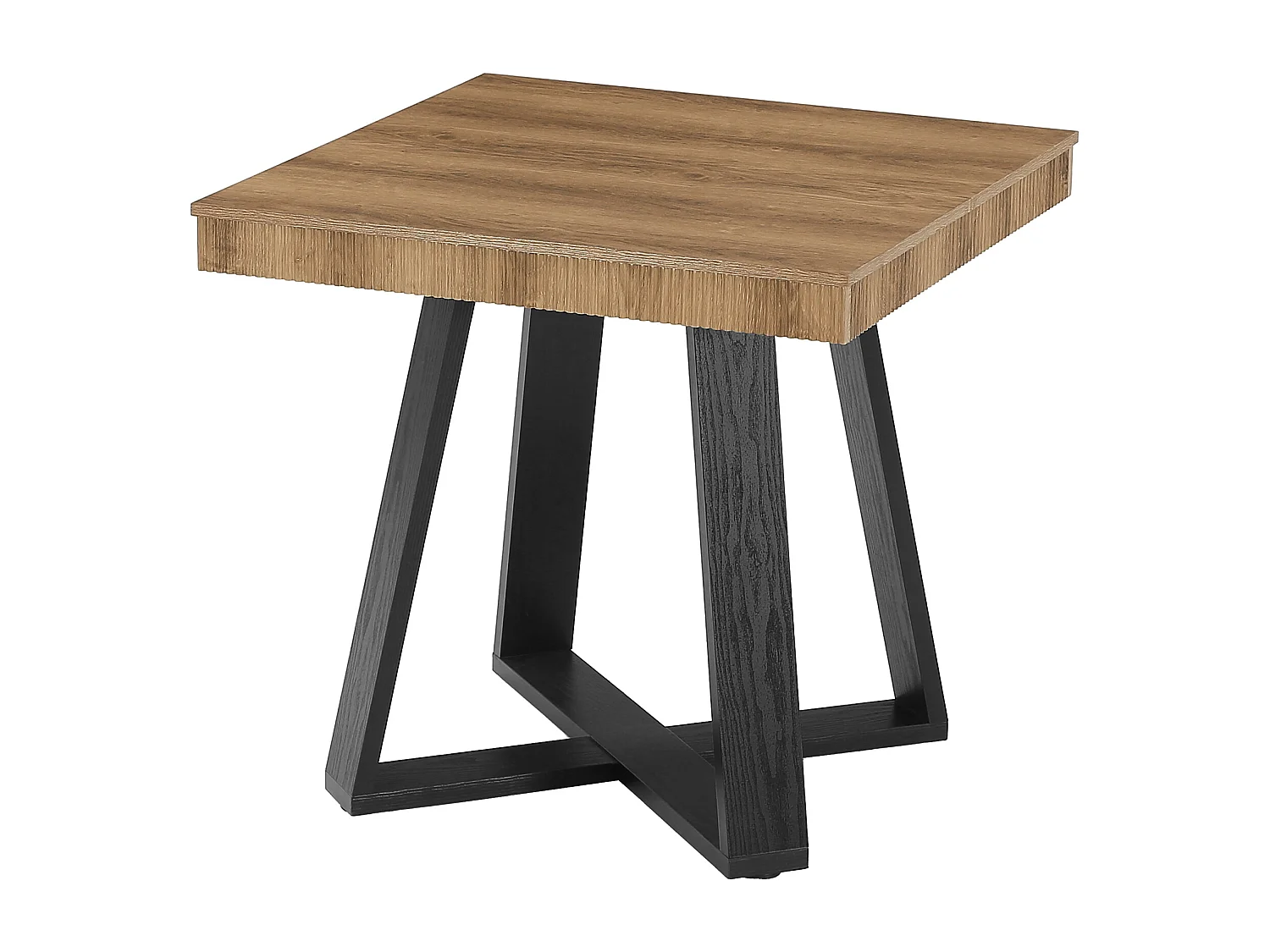 Table de salle à manger carrée de 80 cm pour 4 personnes, table de cuisine rustique en bois avec bord cannelé et piètement en X robuste