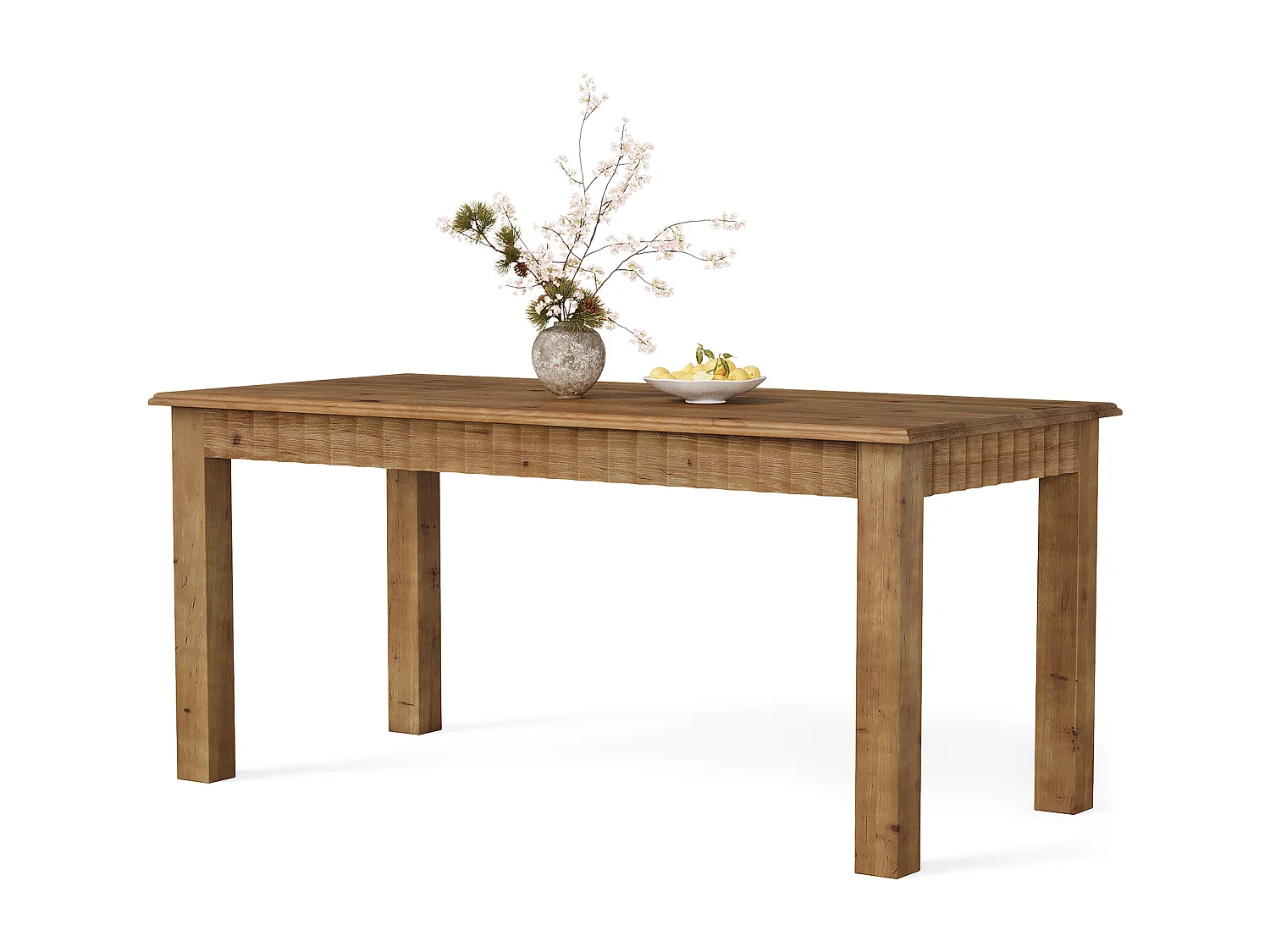 Table de salle à manger rectangulaire en bois massif de 160 cm pour 6 personnes, style campagnard, avec pieds robustes.