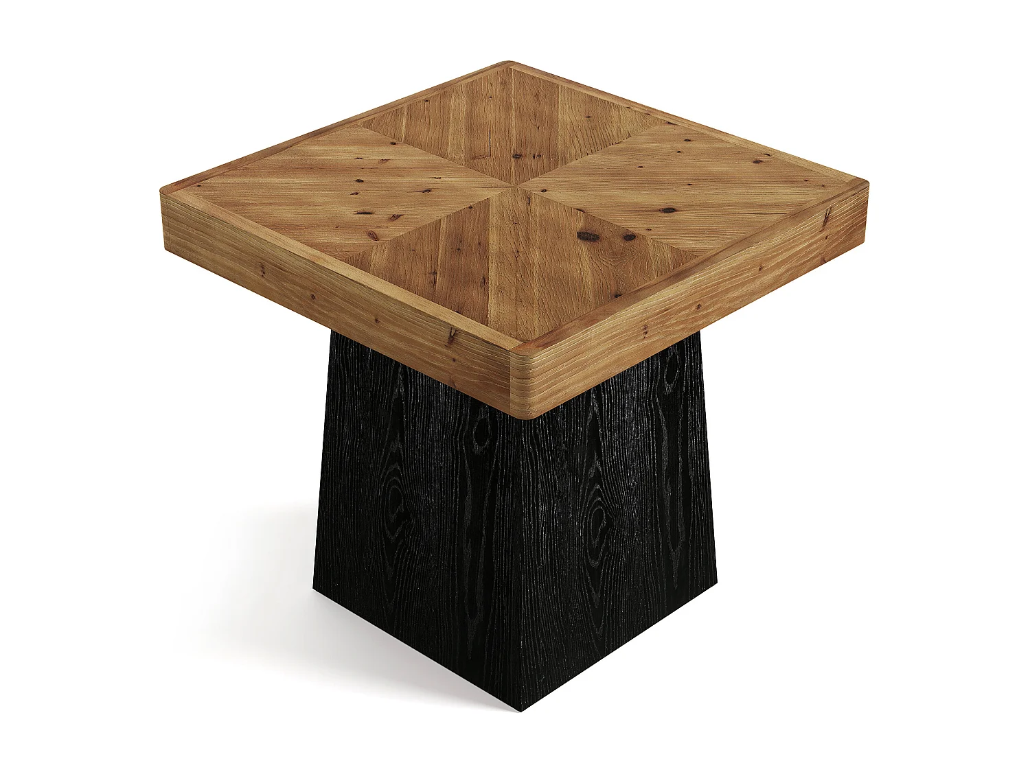 Table de salle à manger carrée en bois massif pour 2 à 4 personnes, 80 cm, style industriel, plateau en parquet.