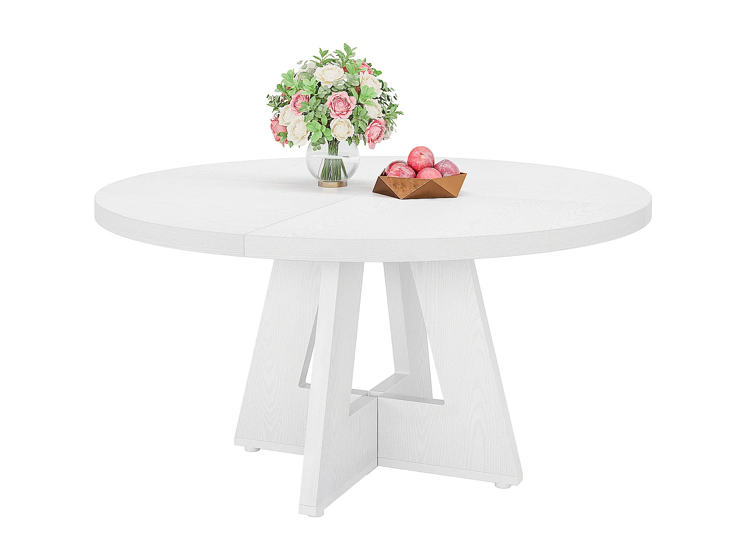 Table de salle à manger de style campagnard, ronde, 120 cm, blanche, pour 4 personnes