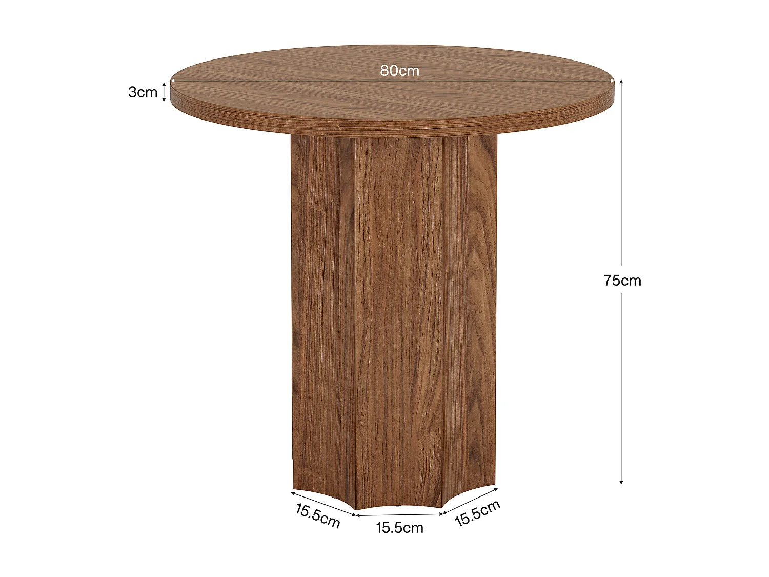Table de salle à manger ronde pour 2 à 4 personnes, 80 cm de diamètre, avec pieds robustes. Petite table ronde gain de place pour la cuisine.