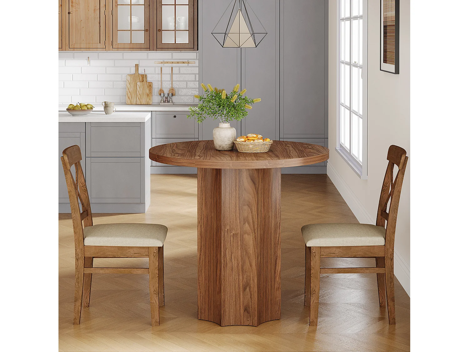 Table de salle à manger ronde pour 2 à 4 personnes, 80 cm de diamètre, avec pieds robustes. Petite table ronde gain de place pour la cuisine.