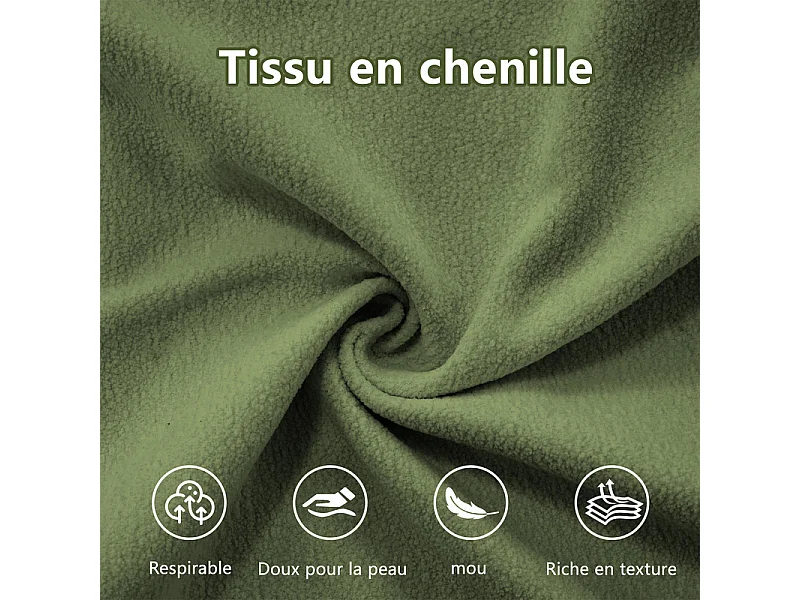 Canapé 3 places d'angle, avec pouf, structure en bois massif et revêtement en chenille, 313x145x81cm, Vert