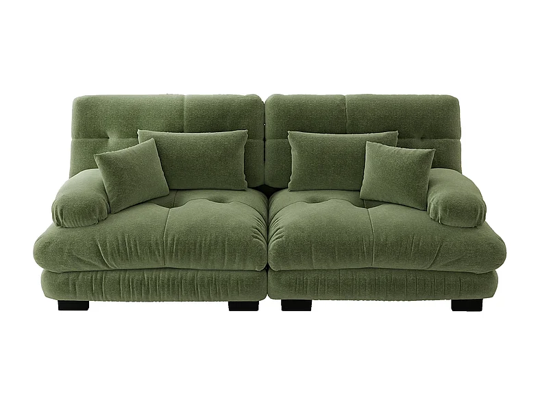 2-zits bank van chenillestof, met kussens en sierkussens, 220x77x81cm, Groen