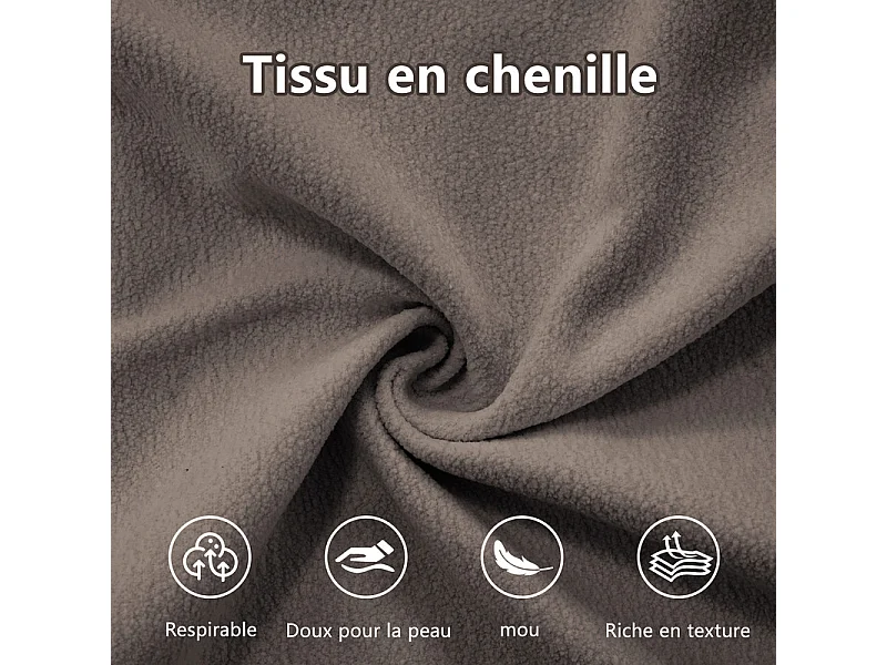 Canapé 3 places d'angle, avec pouf, structure en bois massif et revêtement en chenille, 313x145x81cm, Marron