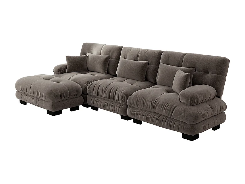 3-zits hoekbank, met poef, massief houten structuur en chenille bekleding, 313x145x81cm, Bruin