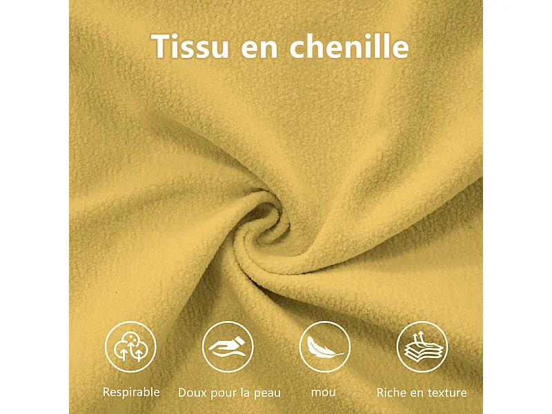 Canapé 4 places en tissu chenille, avec cossins et oreillers, 406x77x81cm, Jaune