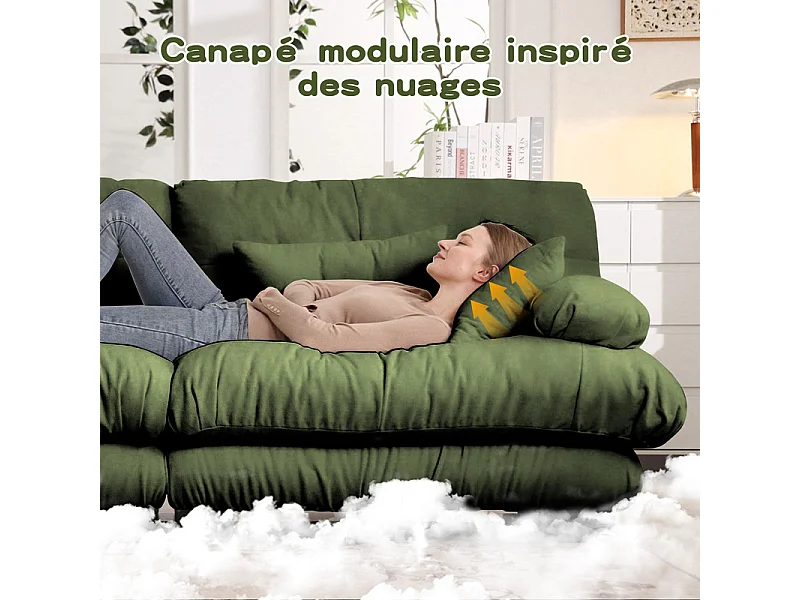 Canapé d'angle symétrique en tissu chenille, 4 places, avec 2 poufs, 406x145x81cm, Vert