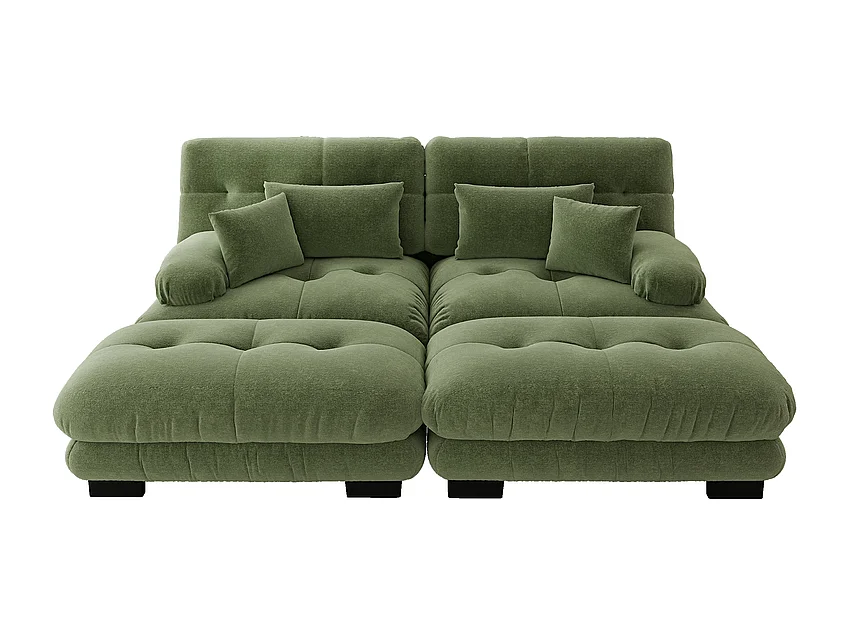 2-zits hoekbank met 2 poefs, van chenillestof, 220x145x81cm, Groen