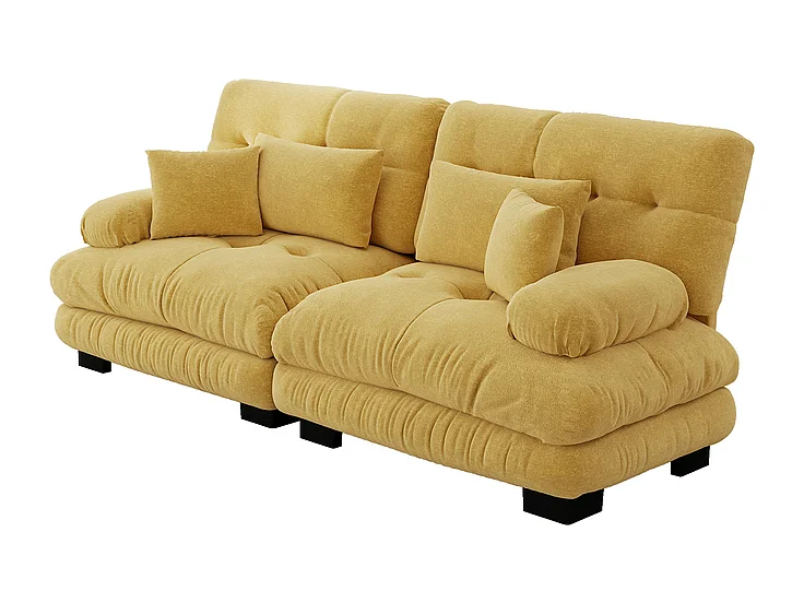 2-zits bank van chenillestof, met kussens en sierkussens, 220x77x81cm, Geel