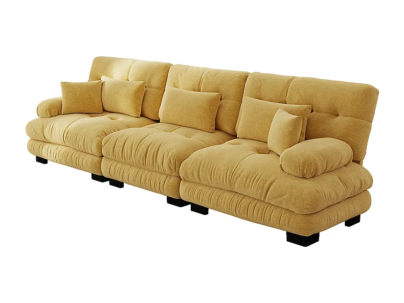 3-zits bank van chenillestof, met kussens en sierkussens, 313x77x81cm, Geel