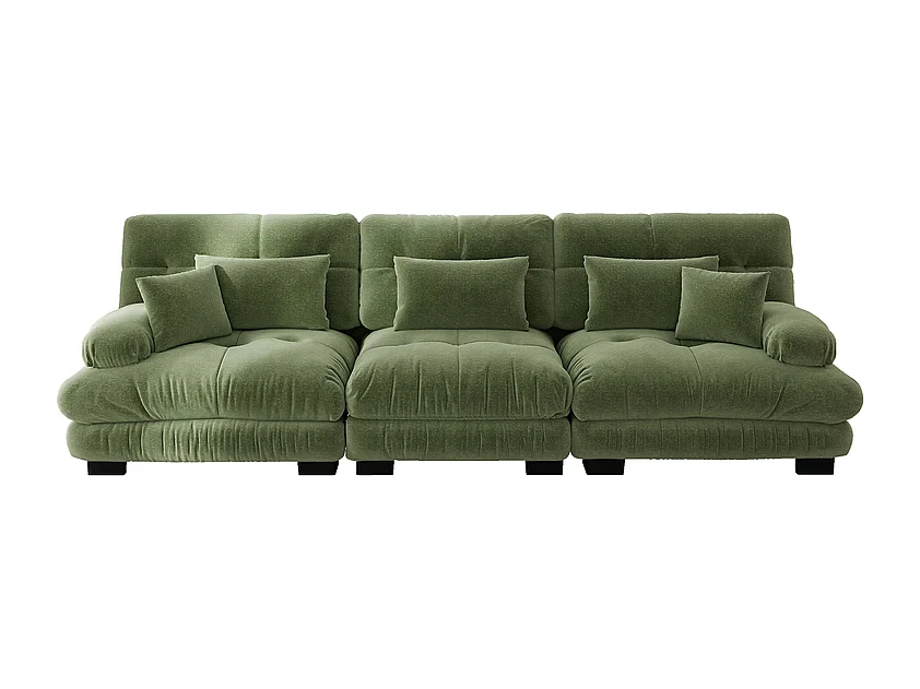 3-zits bank van chenillestof, met kussens en sierkussens, 313x77x81cm, Groen