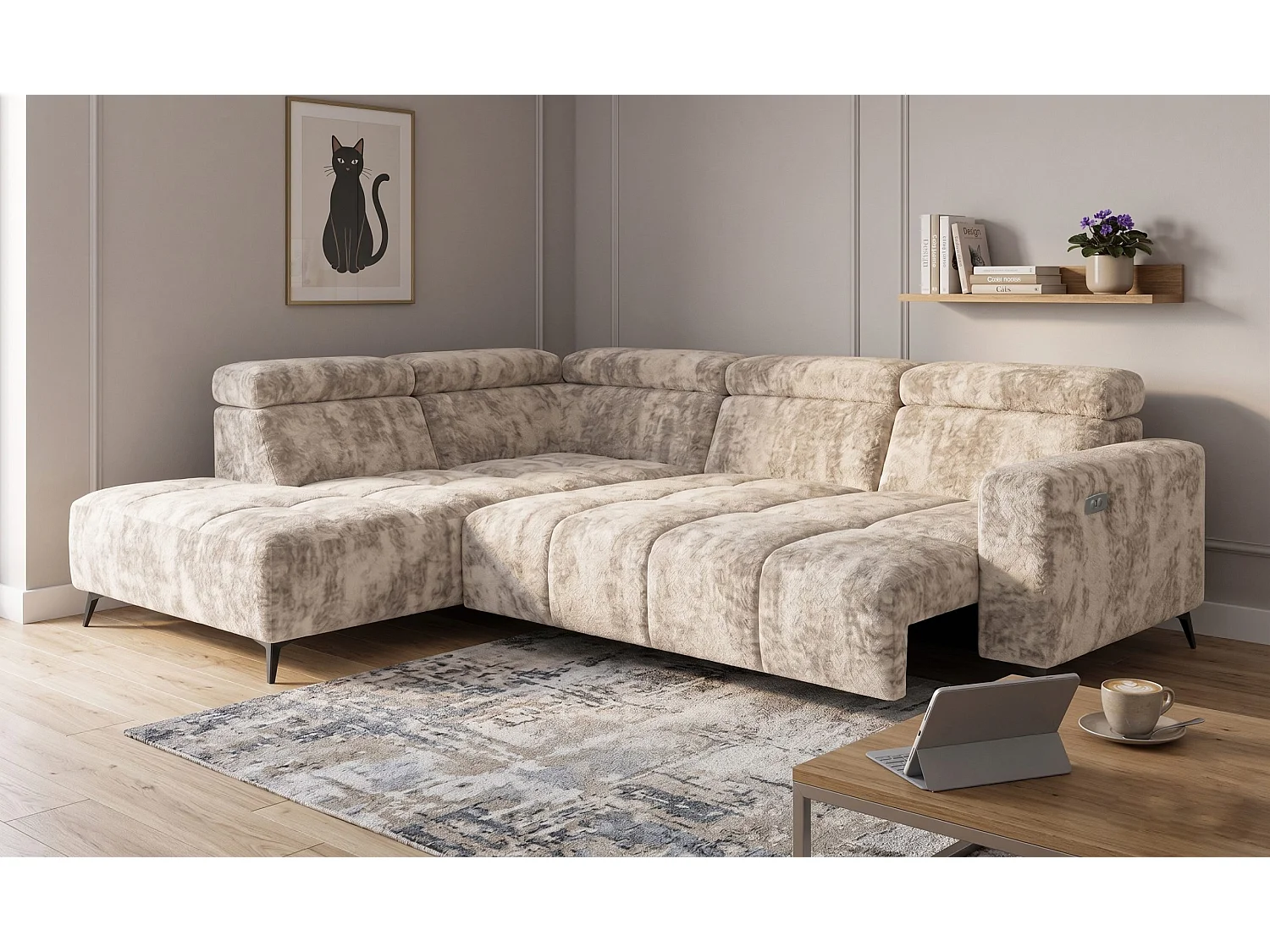 Canapé d’angle Velvet confort profond – effet nuage (cloud sofa) – tissu premium – salon moderne