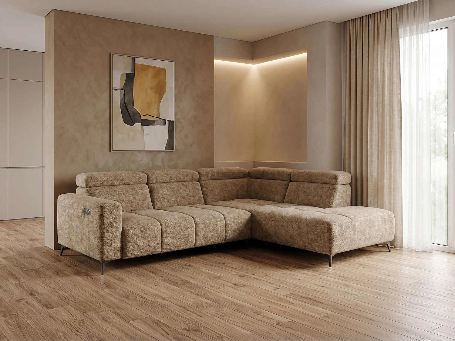 Canapé d’angle Velvet confort profond – effet nuage (cloud sofa) – tissu premium – salon moderne