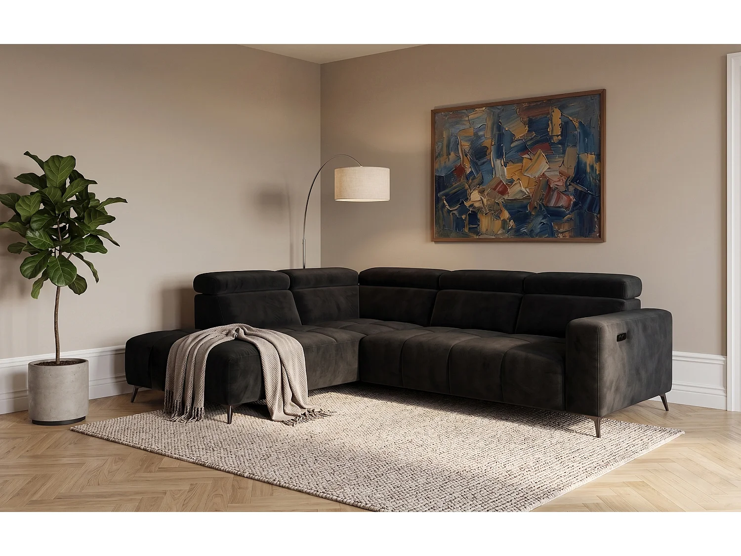 Canapé d’angle Felicity – premium, relaxation électrique, USB et design modern organic