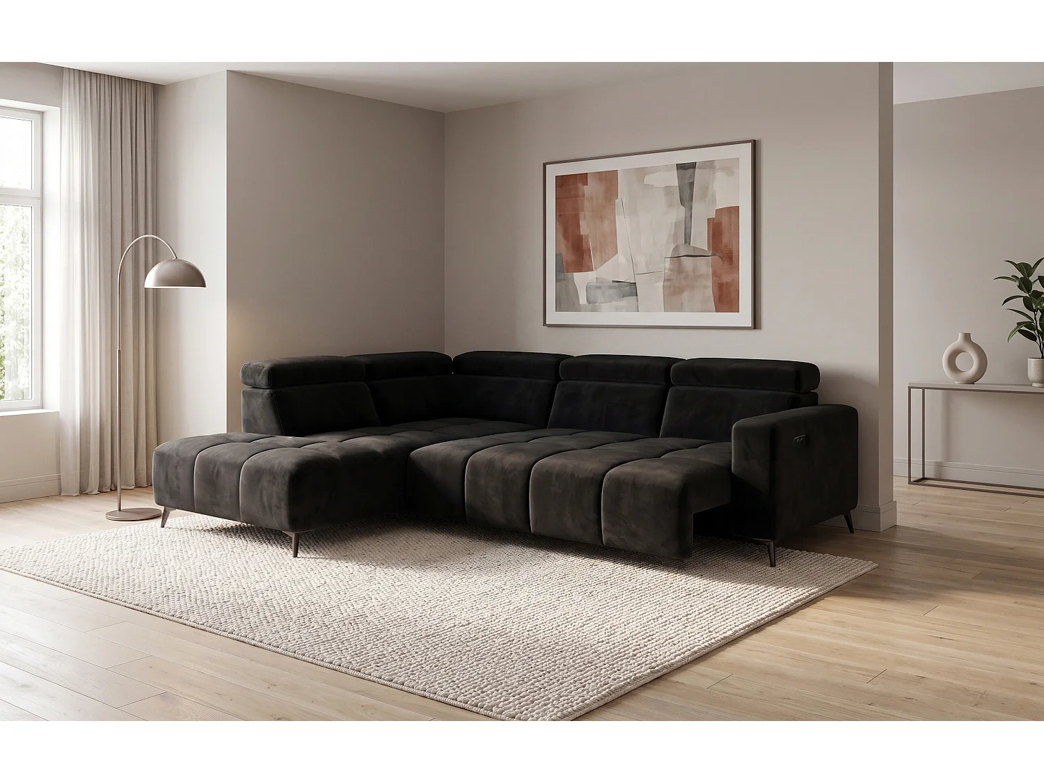 Canapé d’angle Felicity – premium, relaxation électrique, USB et design modern organic