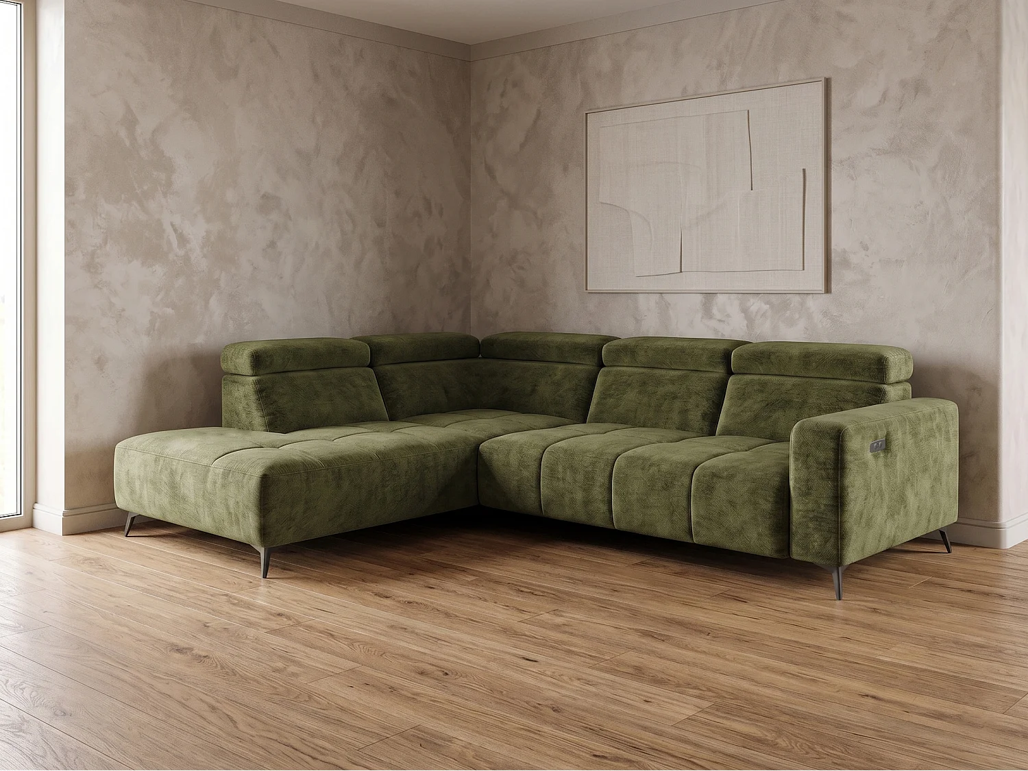 Narożnik Velvet ultra komfort – efekt chmury – miękka tkanina premium – funkcja relax