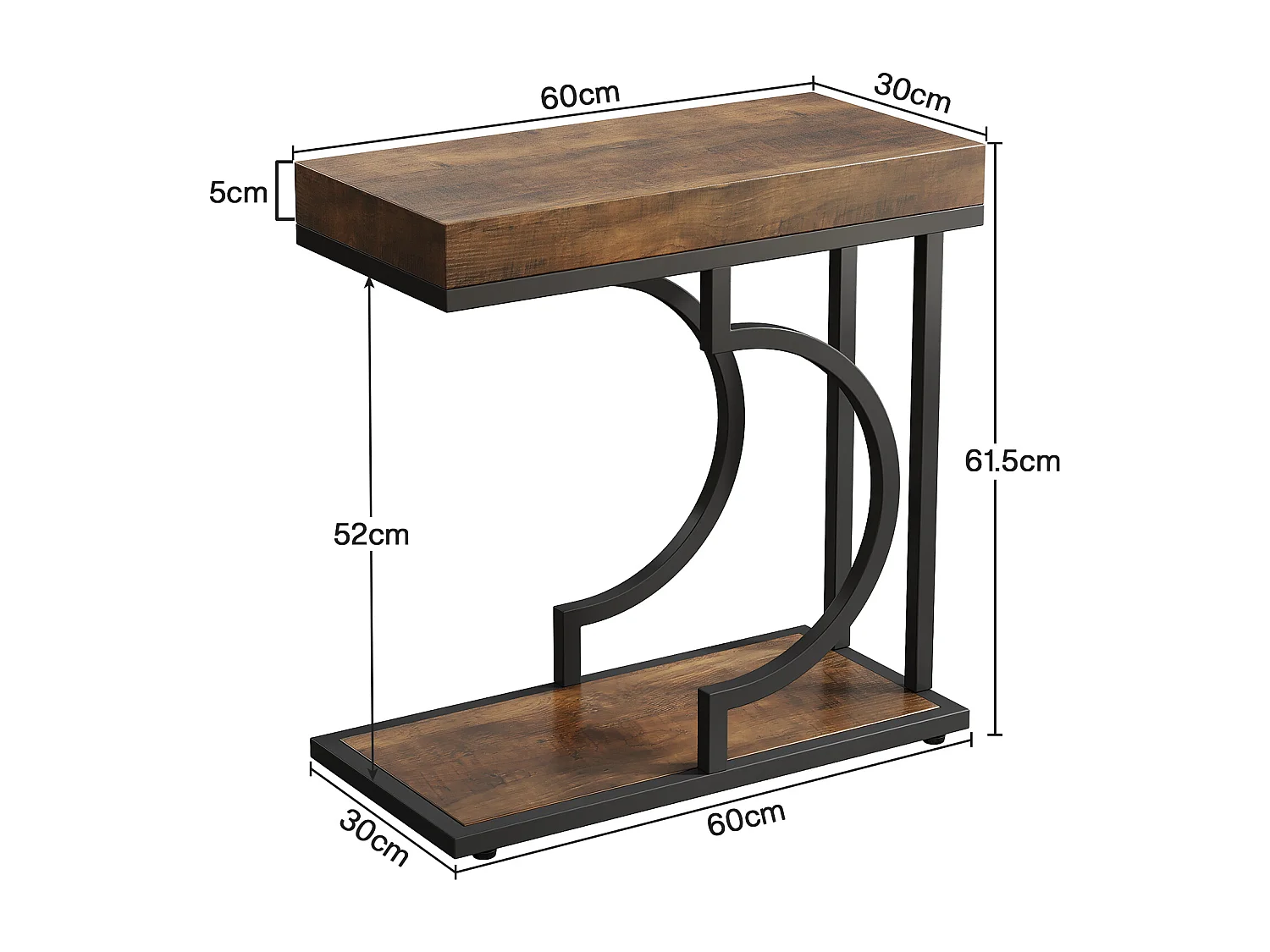 Table d'appoint étroite marron et noire en forme de C, table de chevet moderne pour canapé