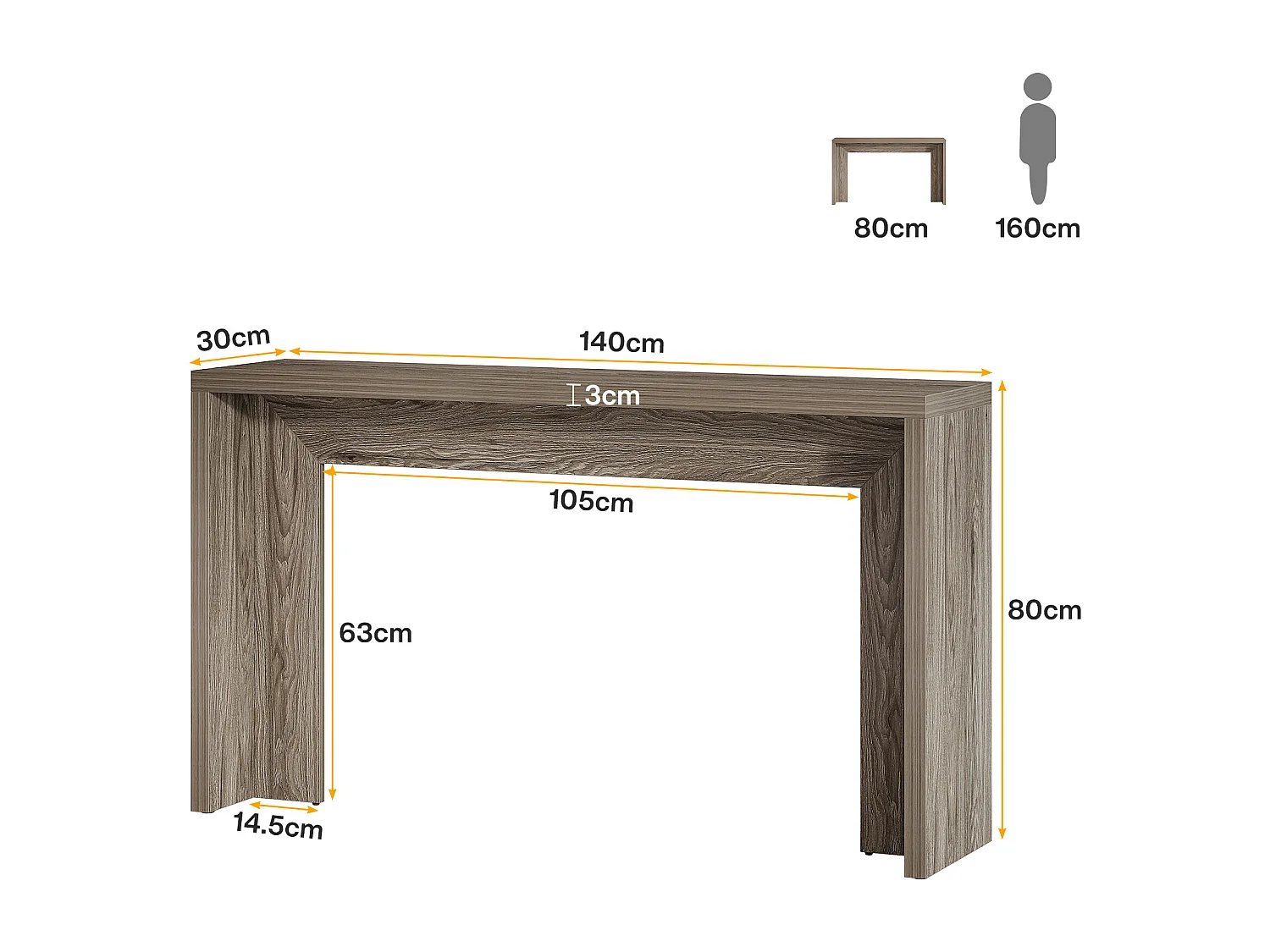 Console de style campagnard, table d'appoint de 140 cm avec rangement pour entrée, hall ou couloir.