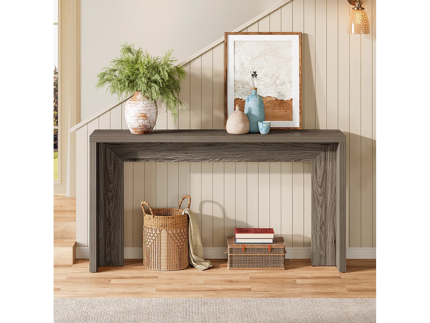 Console de style campagnard, table d'appoint de 140 cm avec rangement pour entrée, hall ou couloir.