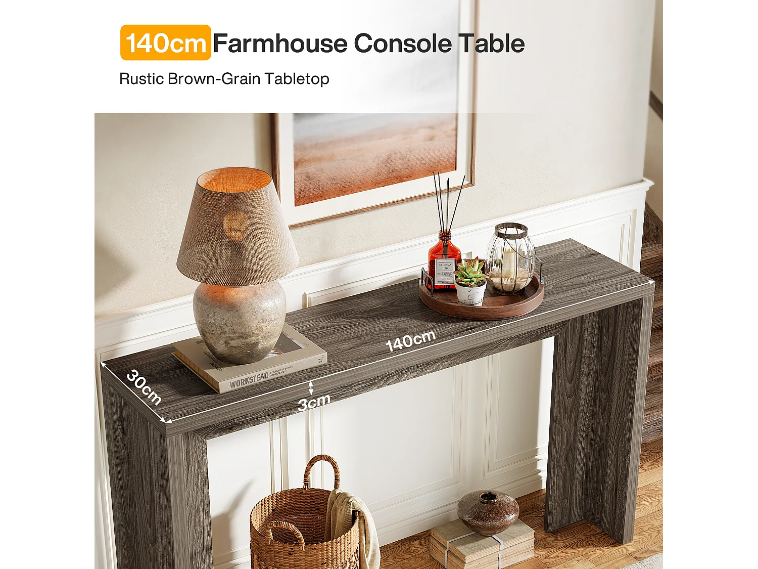 Console de style campagnard, table d'appoint de 140 cm avec rangement pour entrée, hall ou couloir.