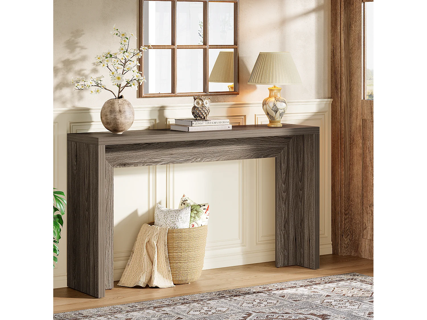 Console de style campagnard, table d'appoint de 140 cm avec rangement pour entrée, hall ou couloir.