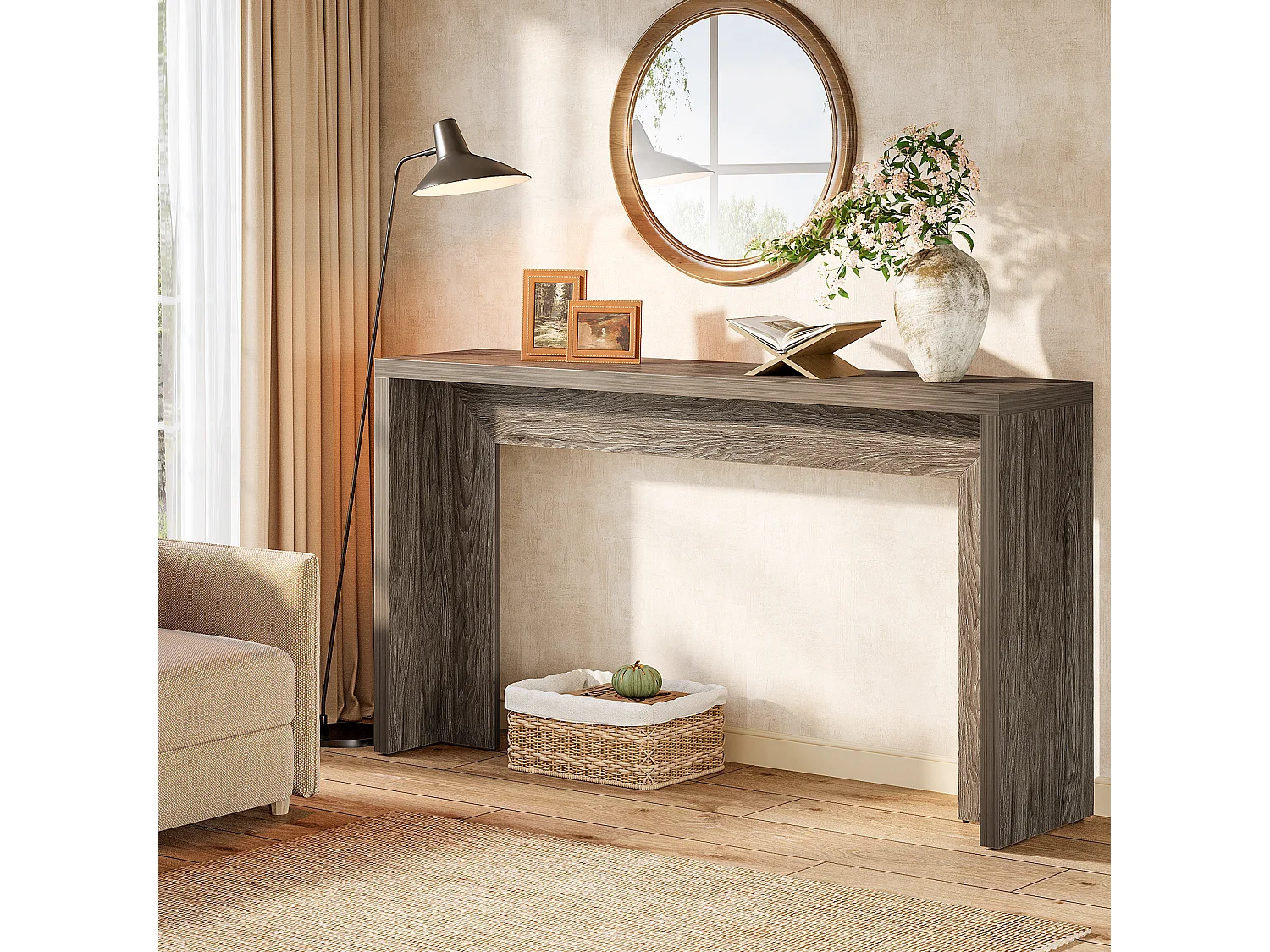 Console de style campagnard, table d'appoint de 140 cm avec rangement pour entrée, hall ou couloir.