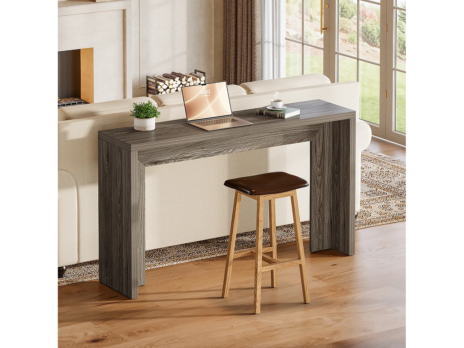 Console de style campagnard, table d'appoint de 140 cm avec rangement pour entrée, hall ou couloir.