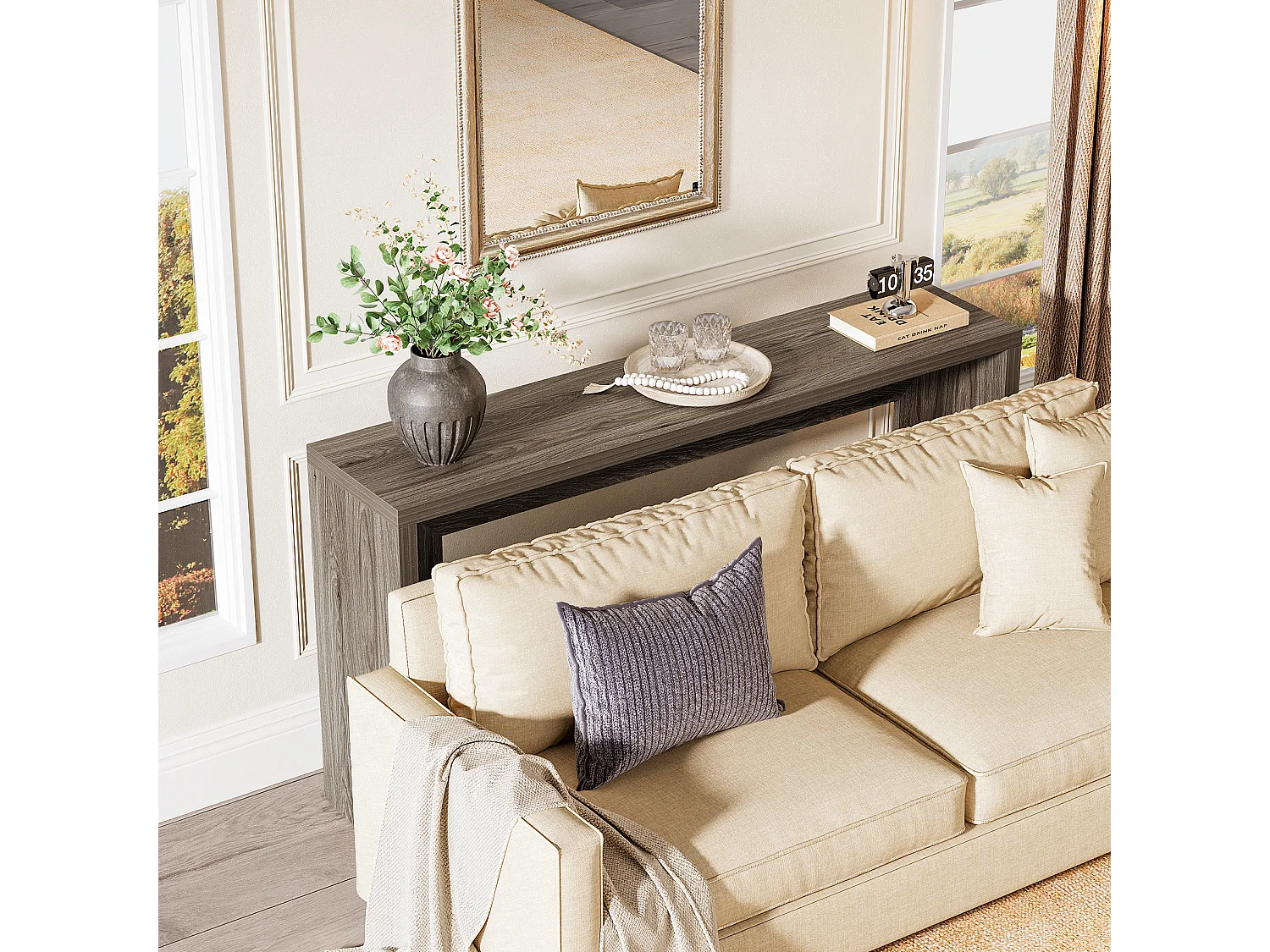 Console de style campagnard, table d'appoint de 140 cm avec rangement pour entrée, hall ou couloir.